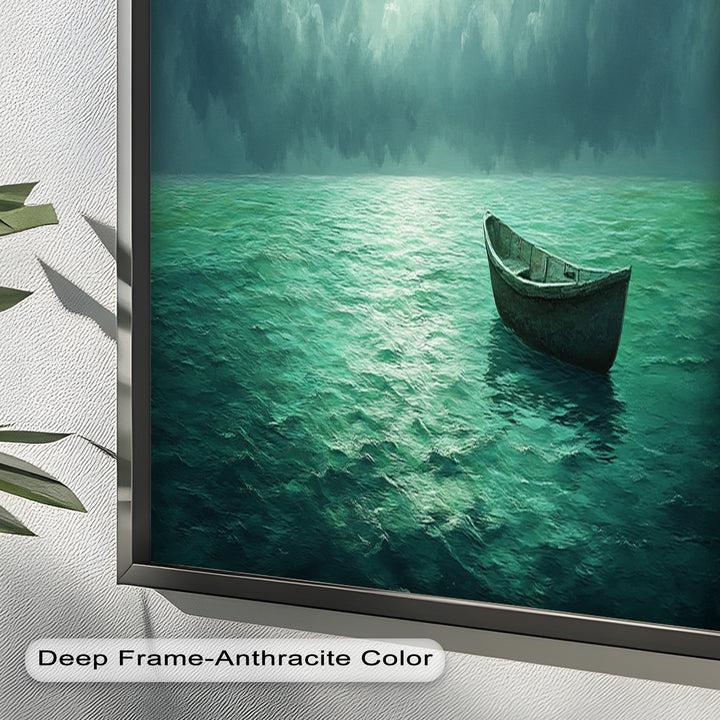 Solitude Adrift – Serene Empty Rowboat Oil Painting
