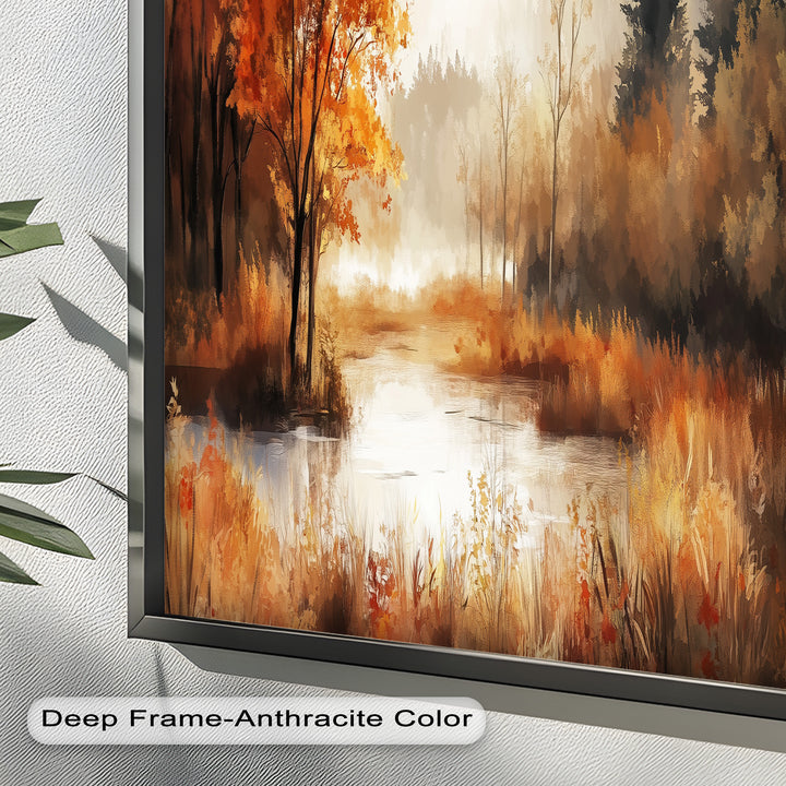 Autumn Forest Lake Wall Art – Fall Nature Oil Painting