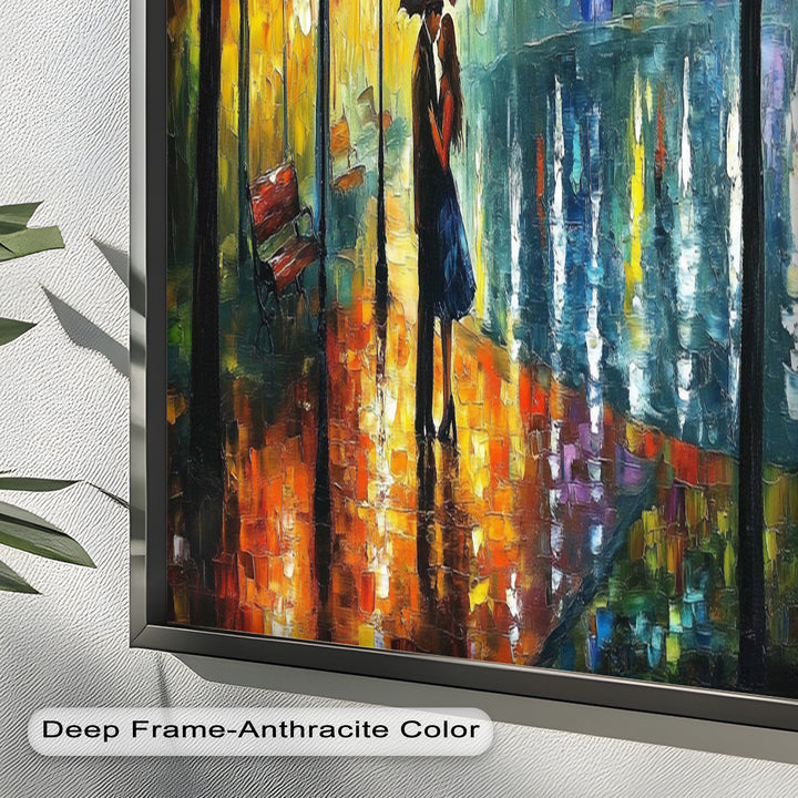 Golden Glow – Lovers Beneath the Umbrella Love Oil Painting