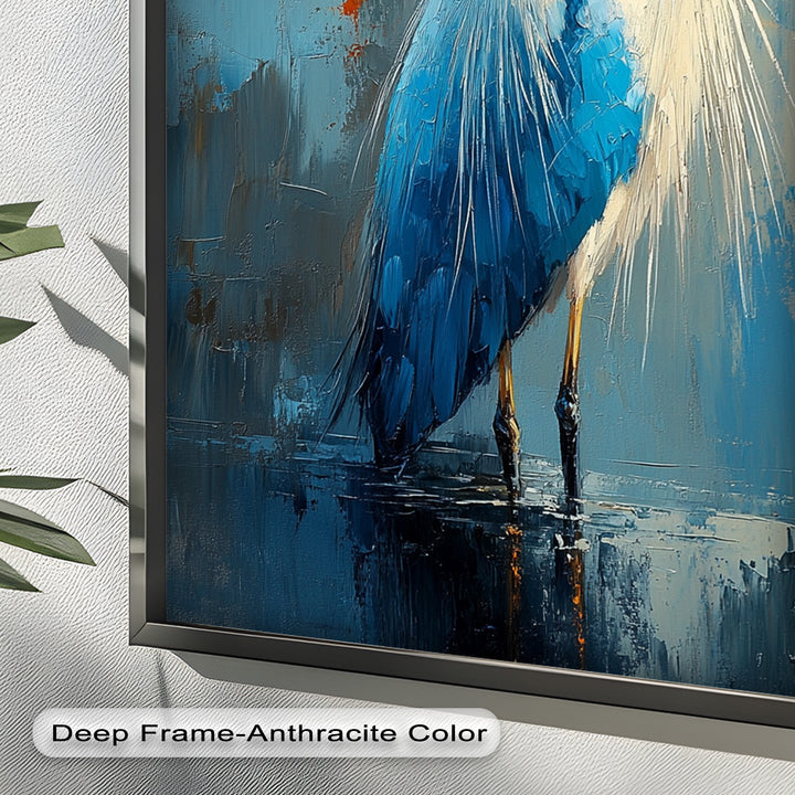 Blue Heron in Abstract – Framed Oil Painting