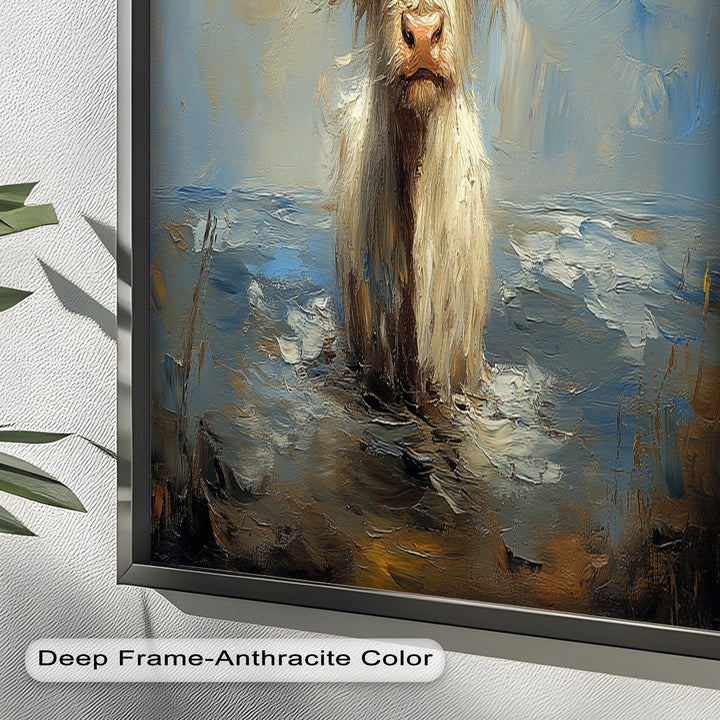 Highland Cow in Coastal Waters – Animal Oil Painting