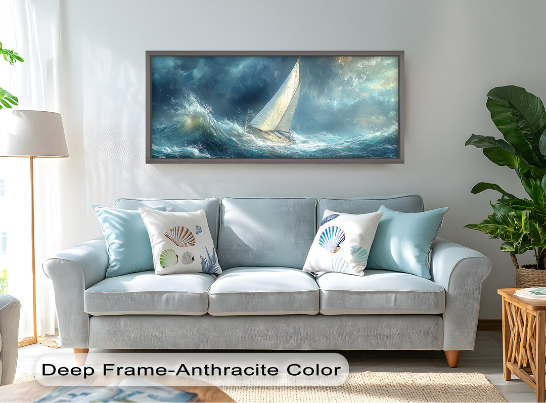 Into the Surge – Sailboat Battling Ocean Waves Oil Painting