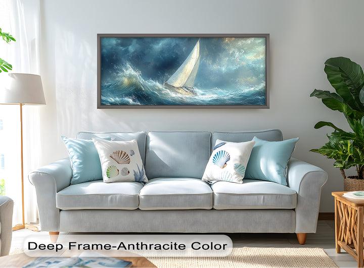 Into the Surge – Sailboat Battling Ocean Waves Oil Painting