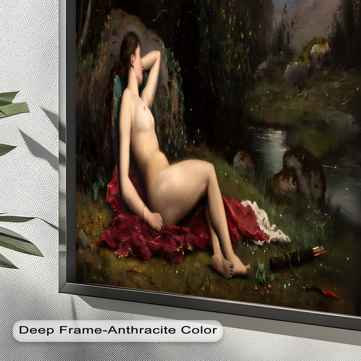 Reclining Diana – Classical Goddess in Nature Renaissance Oil Painting