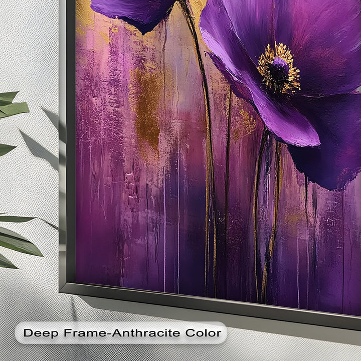 Velvet Blossoms – Purple Floral Elegance with Gold Flower Oil Painting