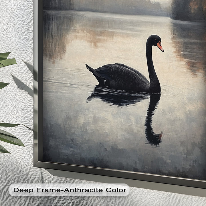 Black Swan at Dusk – Lake Scene Oil Painting