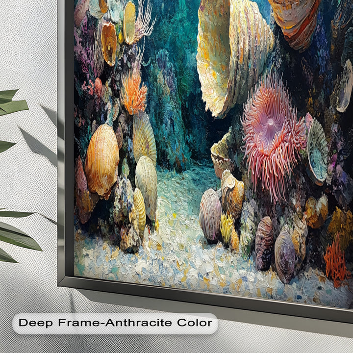 Diver Exploring Coral Reefs with Giant Shells - Animal Oil Painting
