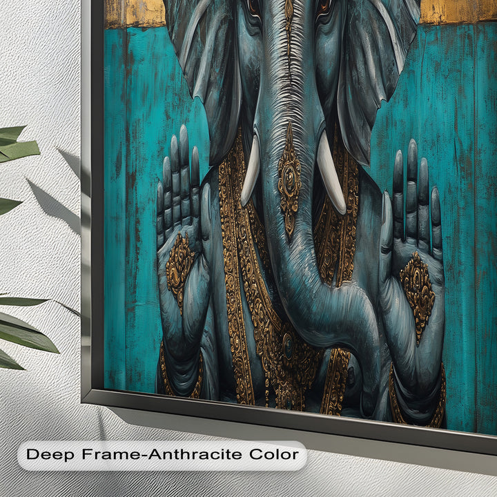 Blaue Ganesha Wandkunst – Religiöses Ölgemälde