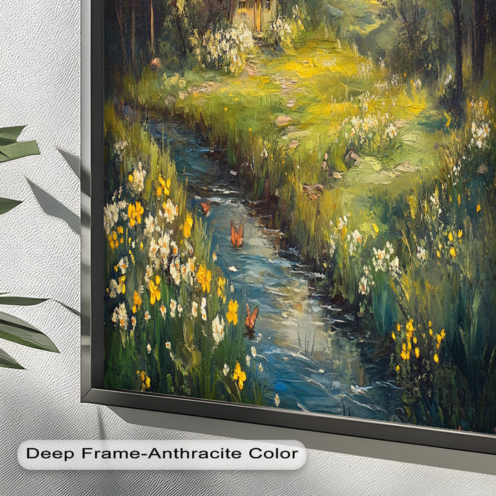 Vintage Frühlingslandschaft – Gerahmtes Ölgemälde