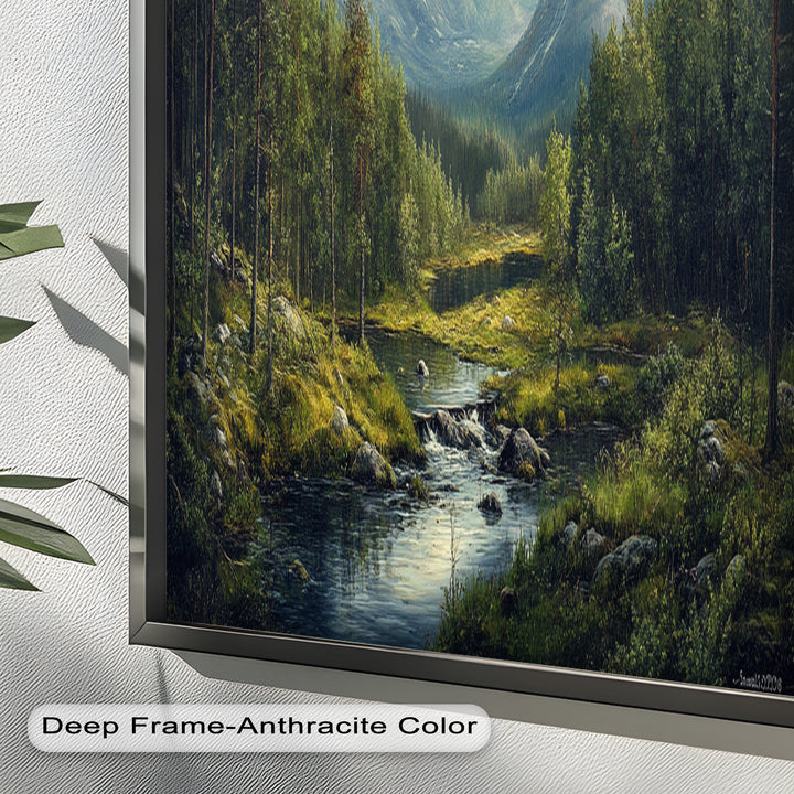 Wald, Berg, Fluss Wandkunst – Landschaftsölgemälde
