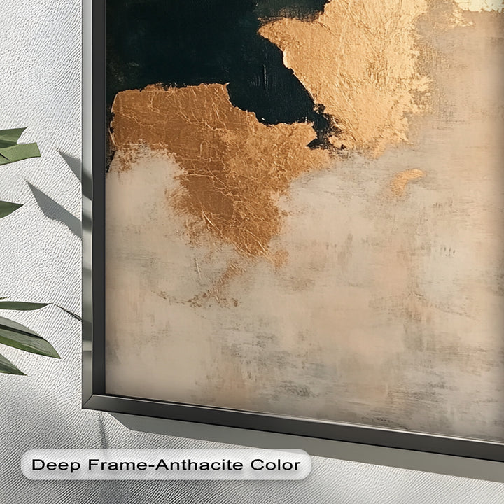 Golden Drift – Minimalistisches abstraktes Ölgemälde in Gold und Dunkelgrün