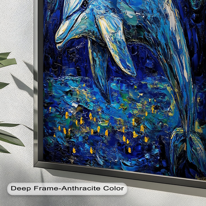 Starry Night Dolphin in Ocean Dreamscape – Animal Oil Painting