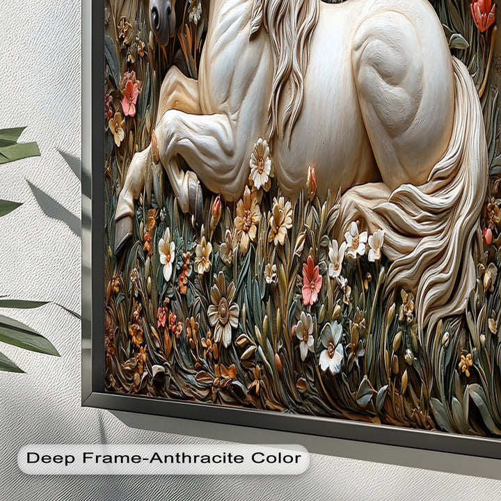 Rock Texture Flower Horse – Elegant Equine Oil Painting