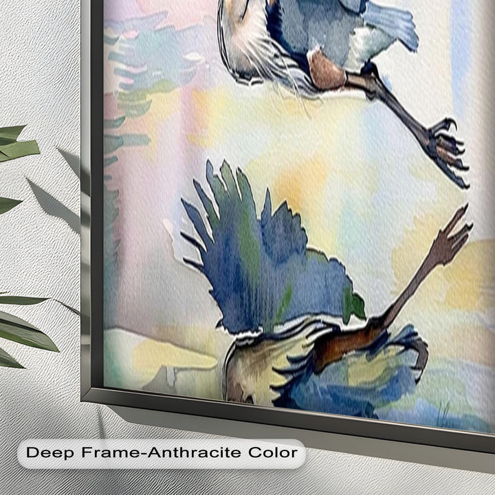 Flying Heron Bird Wall Art – Elegant Nature Oil Painting