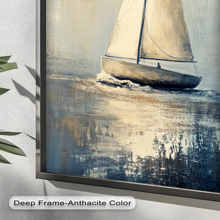 Golden Sail – Minimalistisches Ölgemälde „Boot auf See“