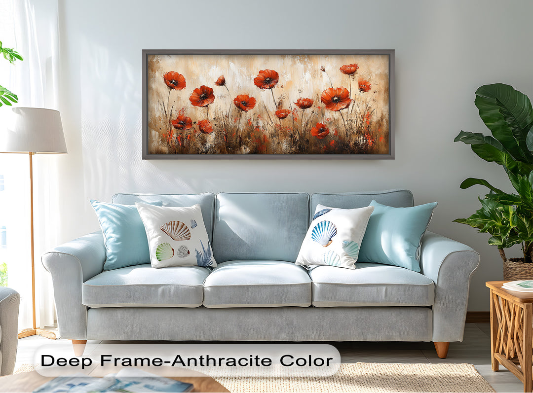 Red Poppies in Earth-Toned Harmony - Flower Oil Painting
