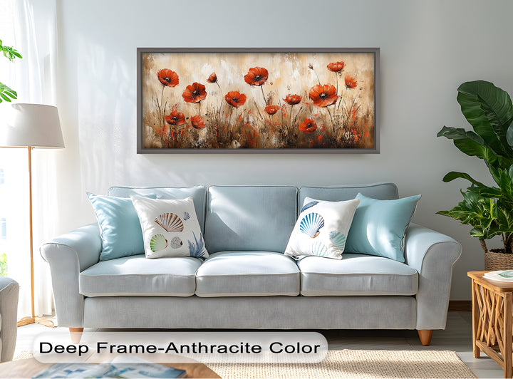Red Poppies in Earth-Toned Harmony - Flower Oil Painting