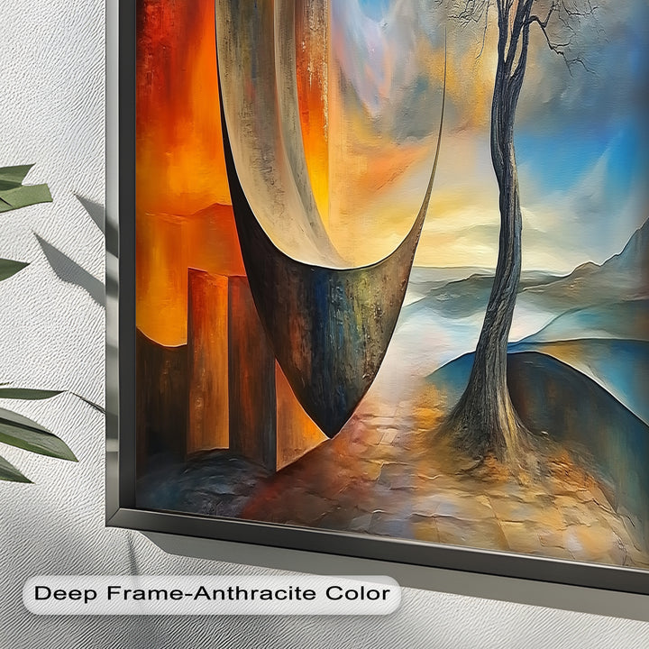 Moonlit Tree and Surreal Horizon - Abstract Oil Painting