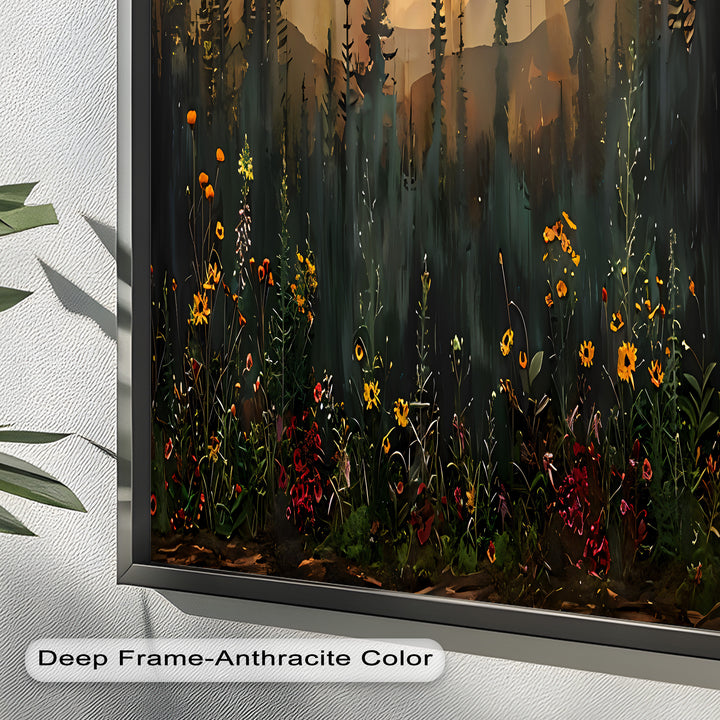 Moonlit Forest Flower Wall Art – Nature Landscape Oil Painting