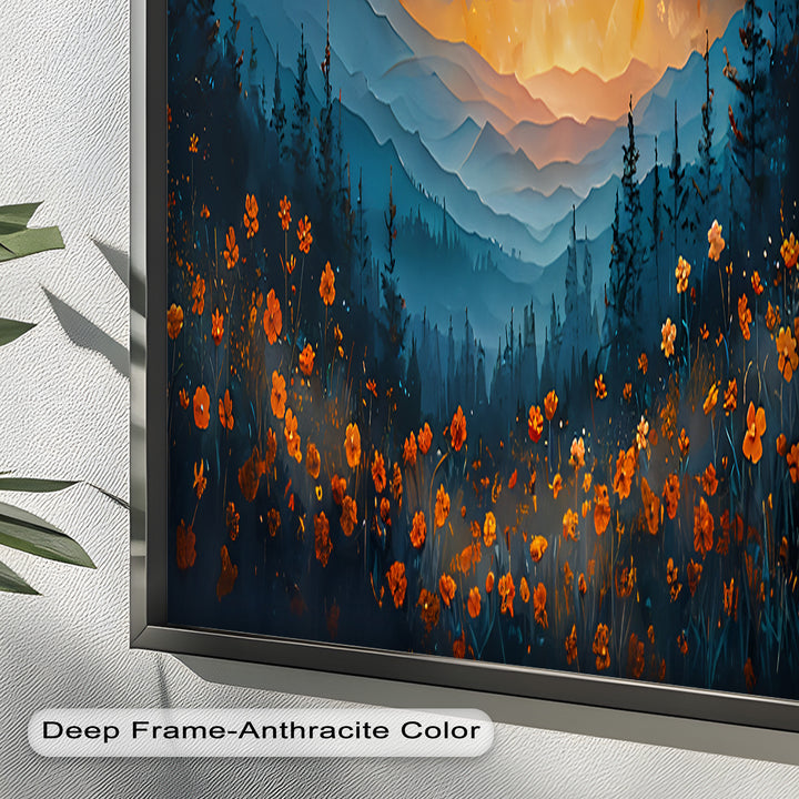 Moonlit Mountain Landscape-Floral Oil Painting