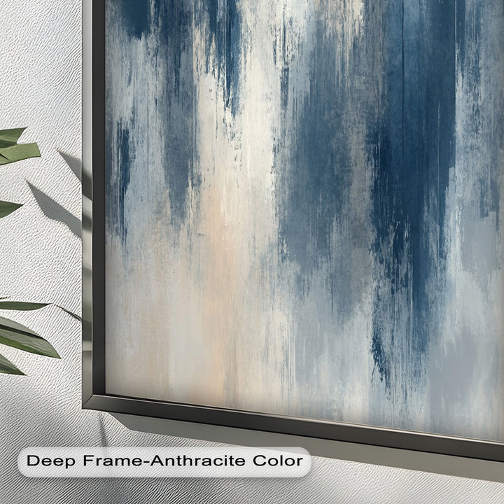 Echoes in Mist – Stimmungsvolles abstraktes Ölgemälde in Blau und Beige