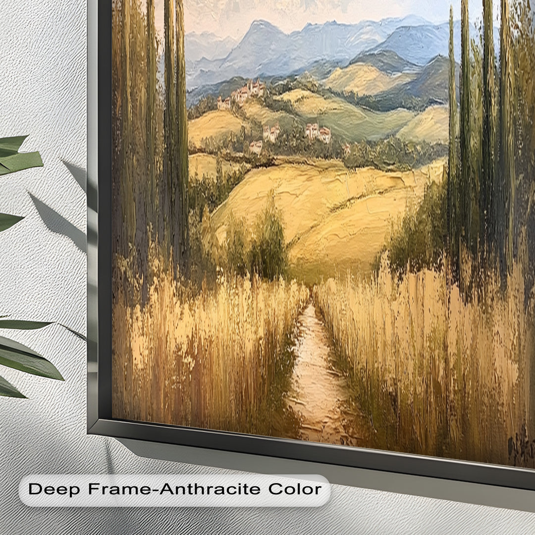 Vintage Aerial View – Scenic Countryside Oil Painting