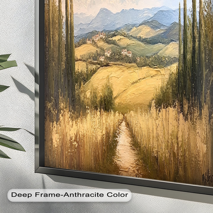 Vintage Aerial View – Scenic Countryside Oil Painting