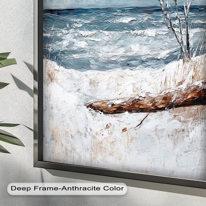 Snowy Coastal Wall Art - Winter Beach Seascape Oil Painting
