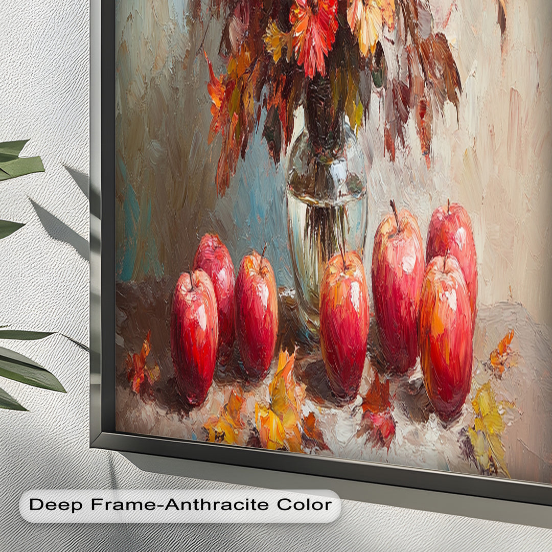 Fall Apple & Floral Still Life – Framed Oil Painting