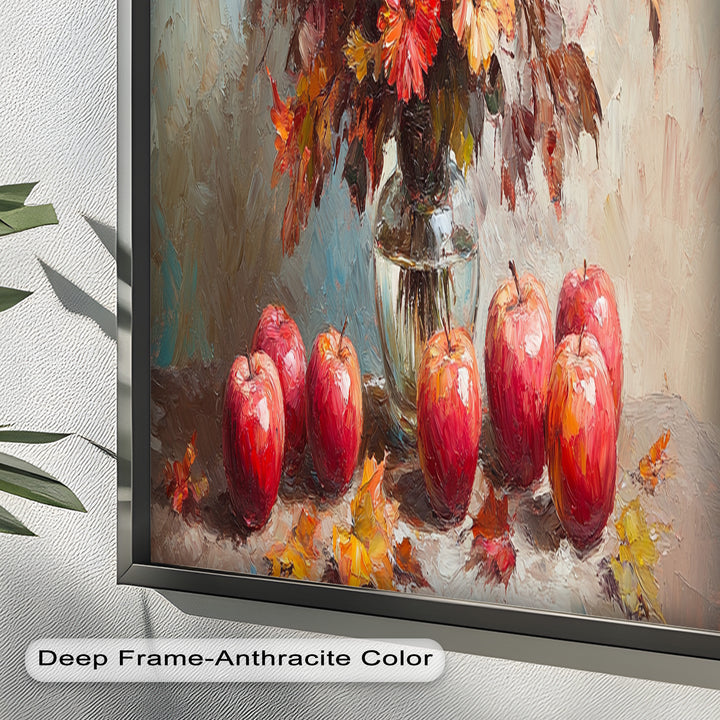 Fall Apple & Floral Still Life – Framed Oil Painting