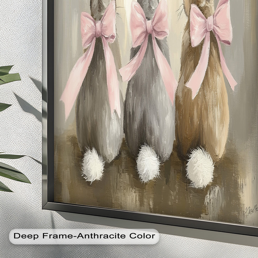 Trio of Bunnies with Pink Bows – Animal Oil Painting