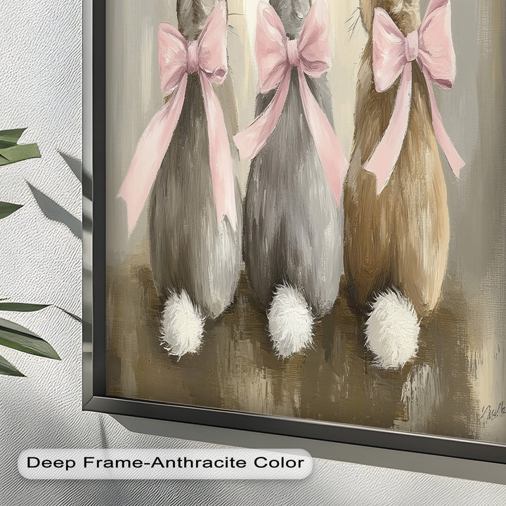 Trio of Bunnies with Pink Bows – Animal Oil Painting