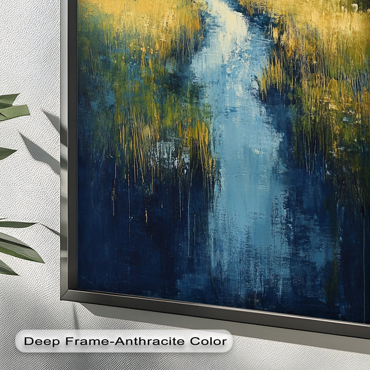 Golden Fields and Blue Stream – Contemporary Landscape Oil Painting