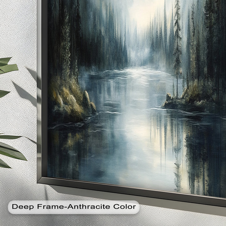 Wandkunst mit nebligem Bergsee – Landschaftsölgemälde
