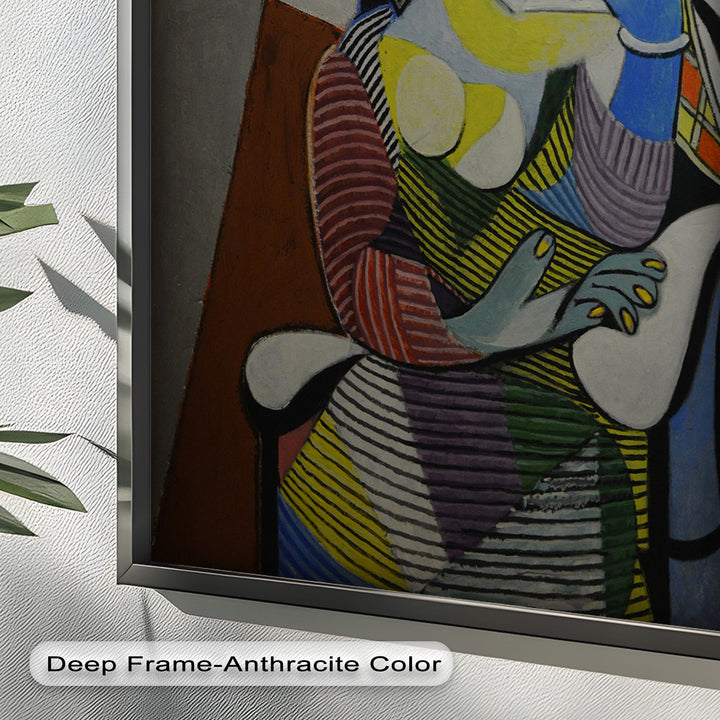Striped Serenity – Colorful Woman in Hat Picasso Oil Painting