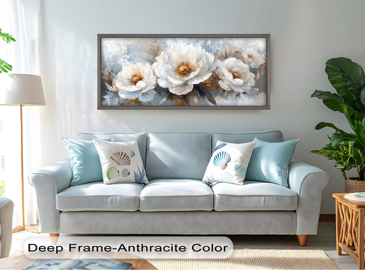 White Petals on Soft Neutral Background - Flower Oil Painting