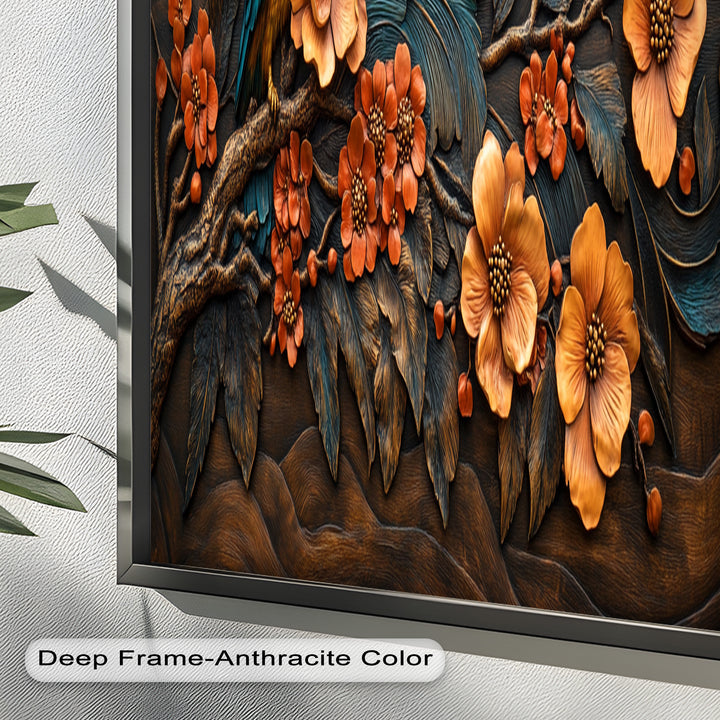 Flowers & Bird – Framed Oil Painting