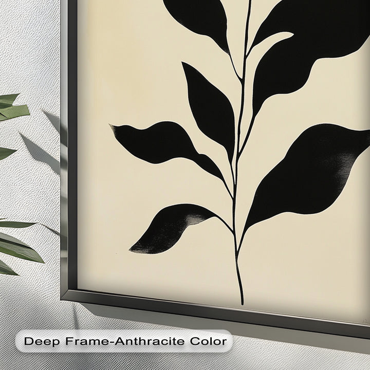 Black Botanical Minimalism – Monochrome Oil Painting