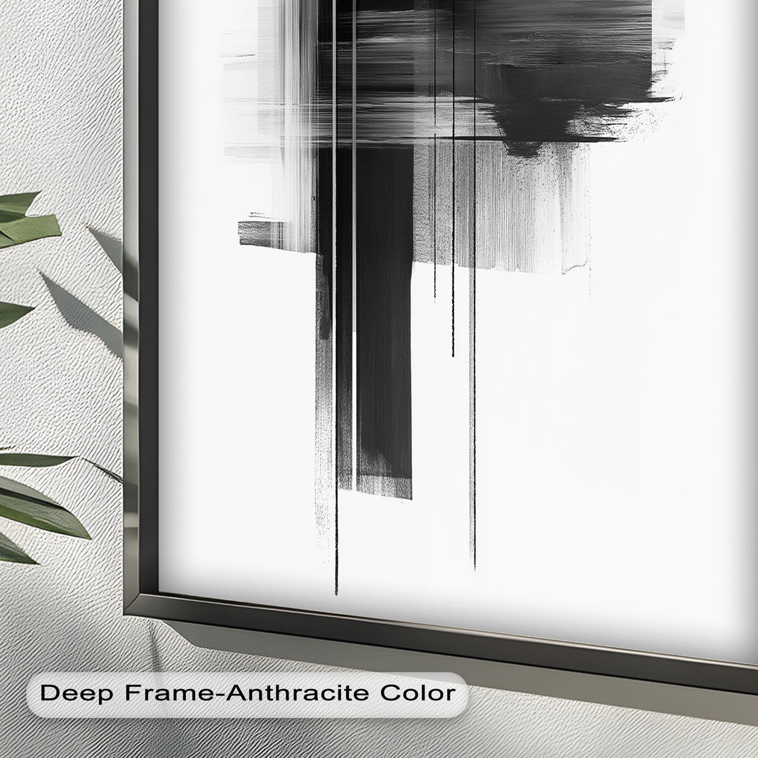 Monochrome abstrakte Linien – Schwarz-Weiß-Ölgemälde