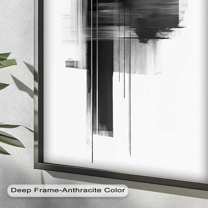 Monochrome abstrakte Linien – Schwarz-Weiß-Ölgemälde