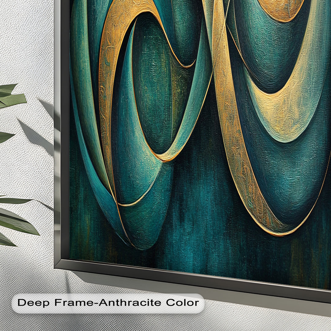 Infinity Loop Abstract – Teal & Gold Modern Oil Painting