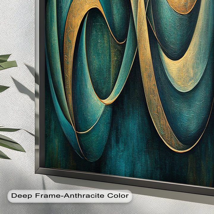Infinity Loop Abstract – Teal & Gold Modern Oil Painting