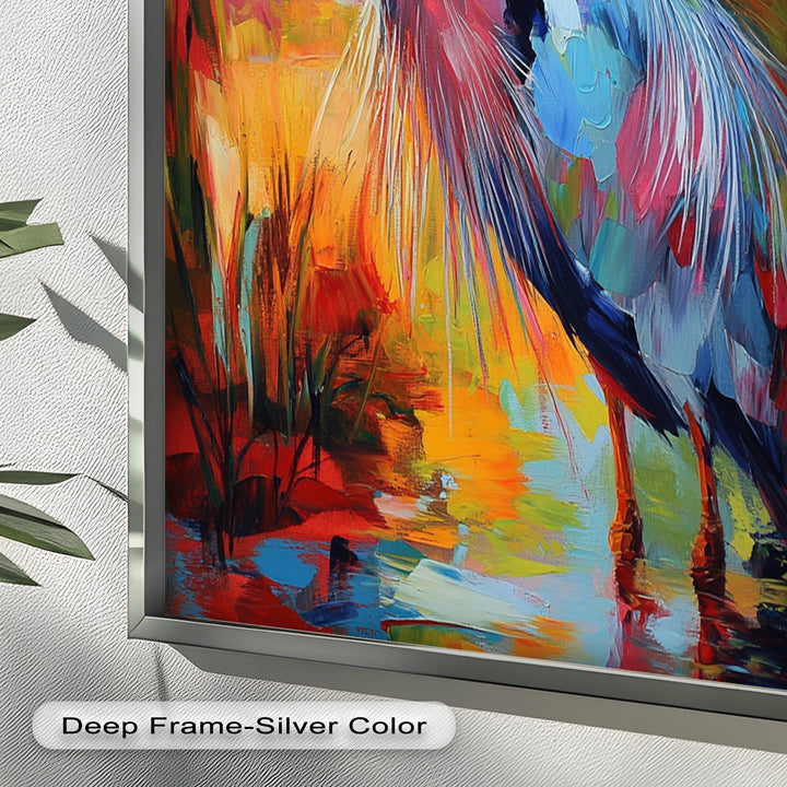 Colored Heron in Abstract Color Splash – Animal Oil Painting