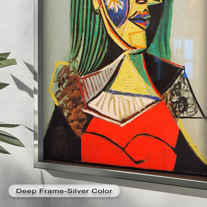 Strahlender Blick – Frau mit rotem Hut, kubistisches Porträt, Picasso-Ölgemälde
