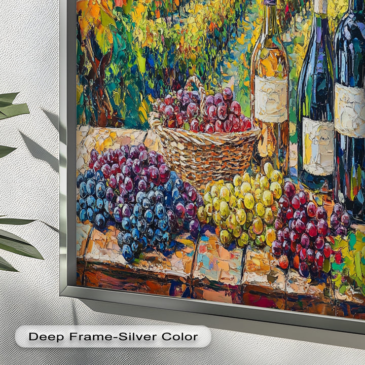 Wine Bottles and Grapes in Sunlit Fields - Still Life Oil Painting