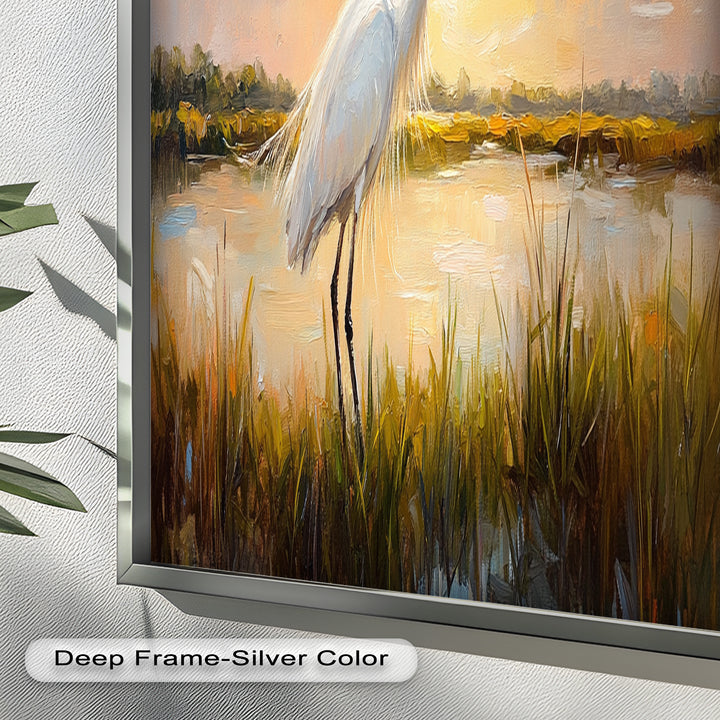 White Egret at Sunset – Animal Oil Painting