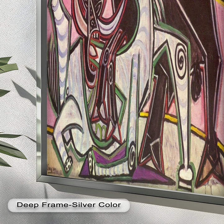 Abstract Bullfight Scene Wall Decor – Cubist Oil Painting
