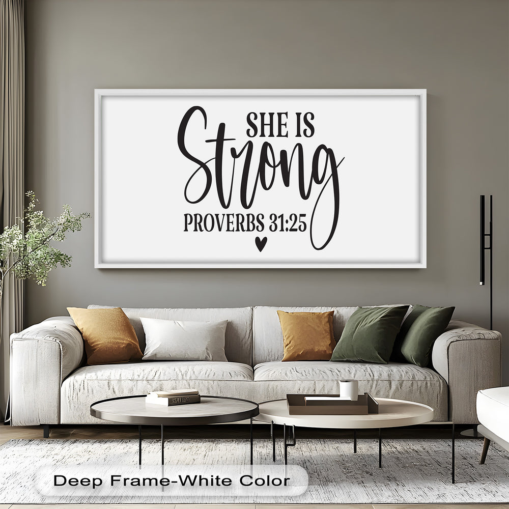 Elegant Religious Oil Painting – Proverbs 31:25 Inspired Christian Decor
