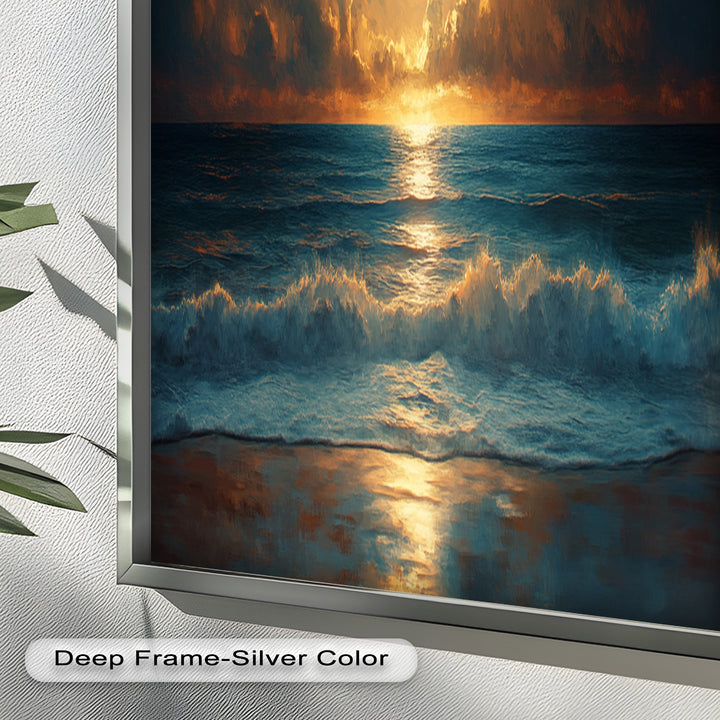 Ocean Night Wall Art Decor - Full Moon Seascape Oil Painting