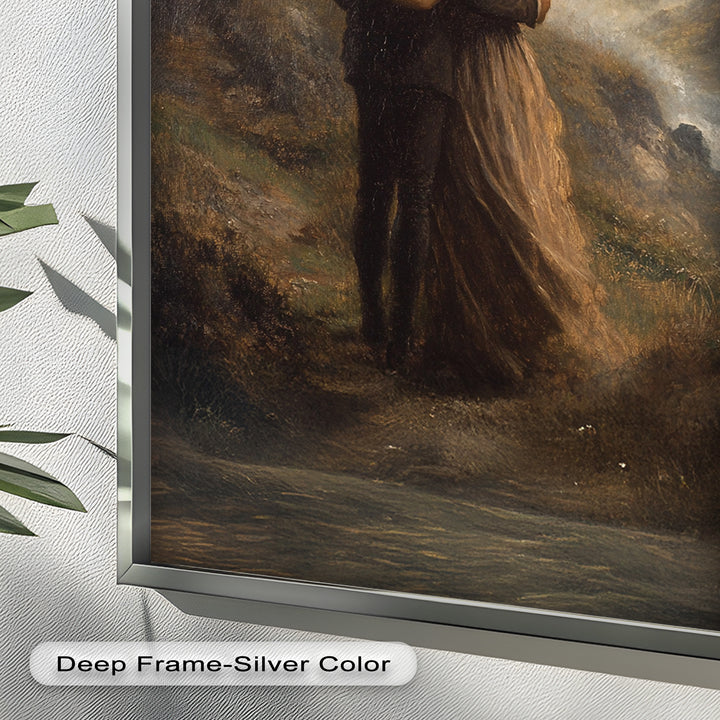 Embrace on the Cliffside – Oil Painting of Lovers in Nature